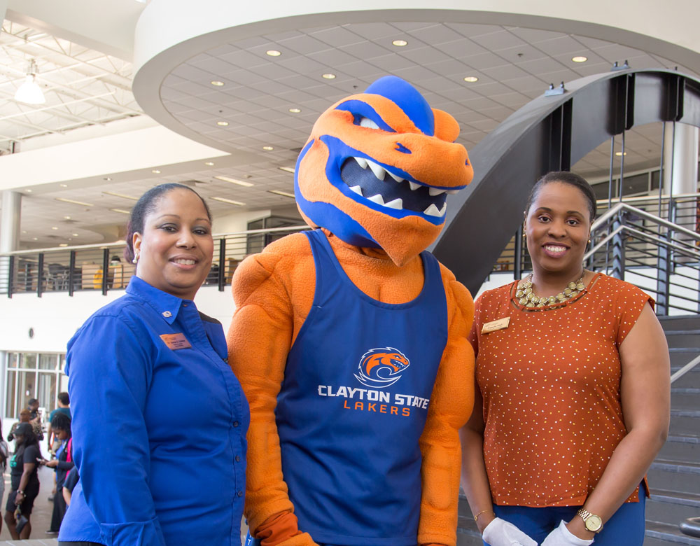 Guests with university mascot
