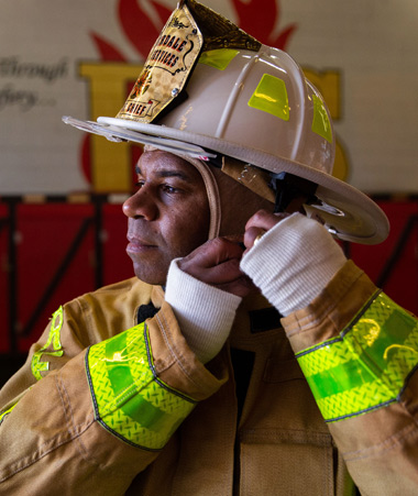A fire fighter of the Riverdale fire department
