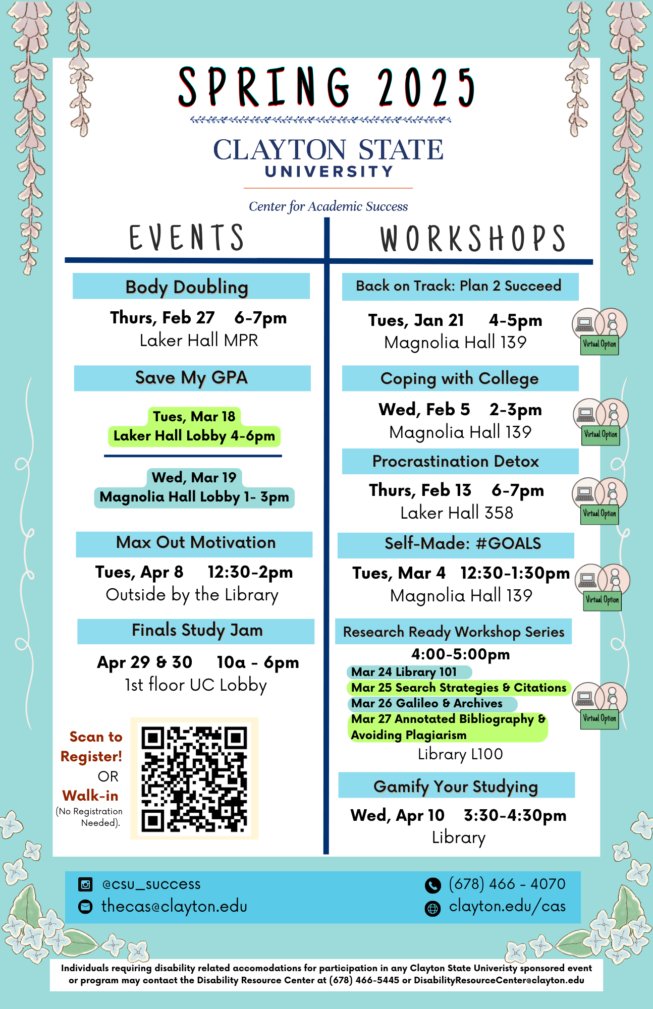 Spring 2025 CAS Academic Success Workshop Schedule