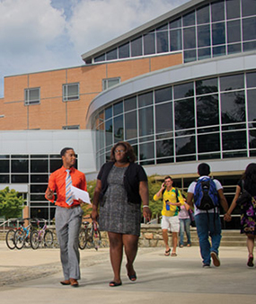 Students walking from the university center