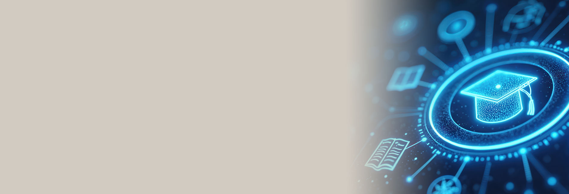 neon blue circle grad cap in middle connected outwardly