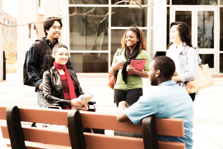 Students hanging out on campus.