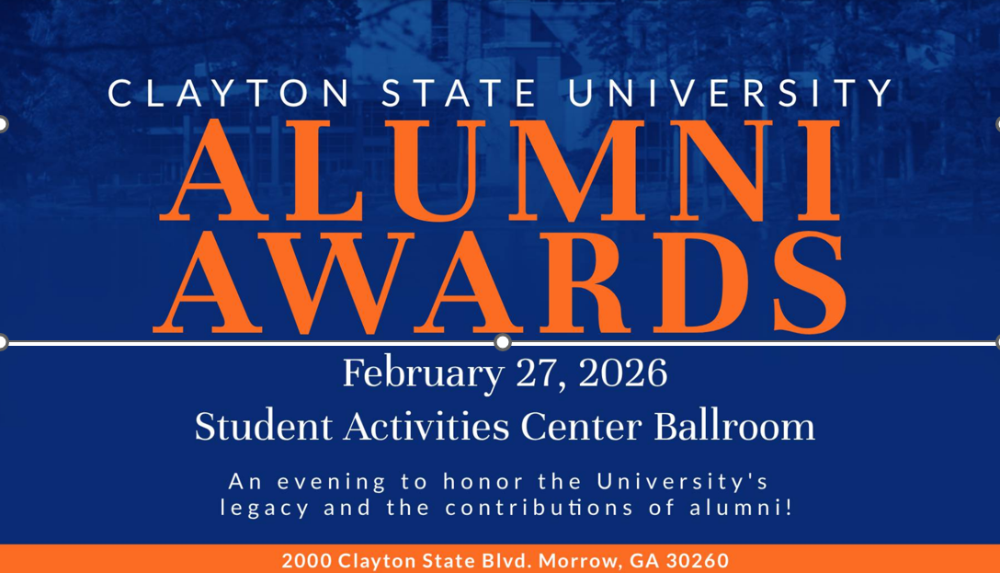 Flyer for Alumni Awards. Includes a background image of the University Center.