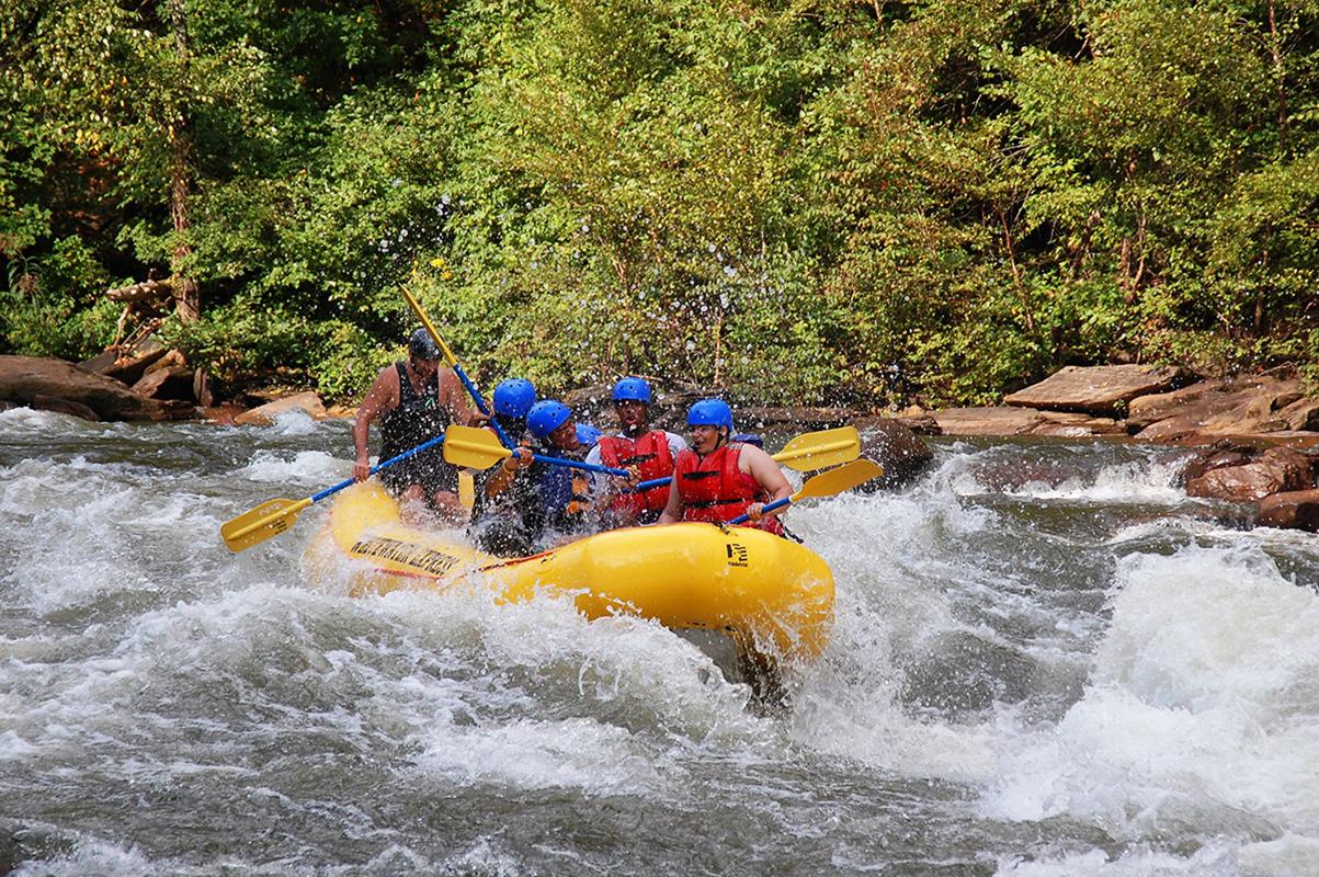 Students whitewater rafting