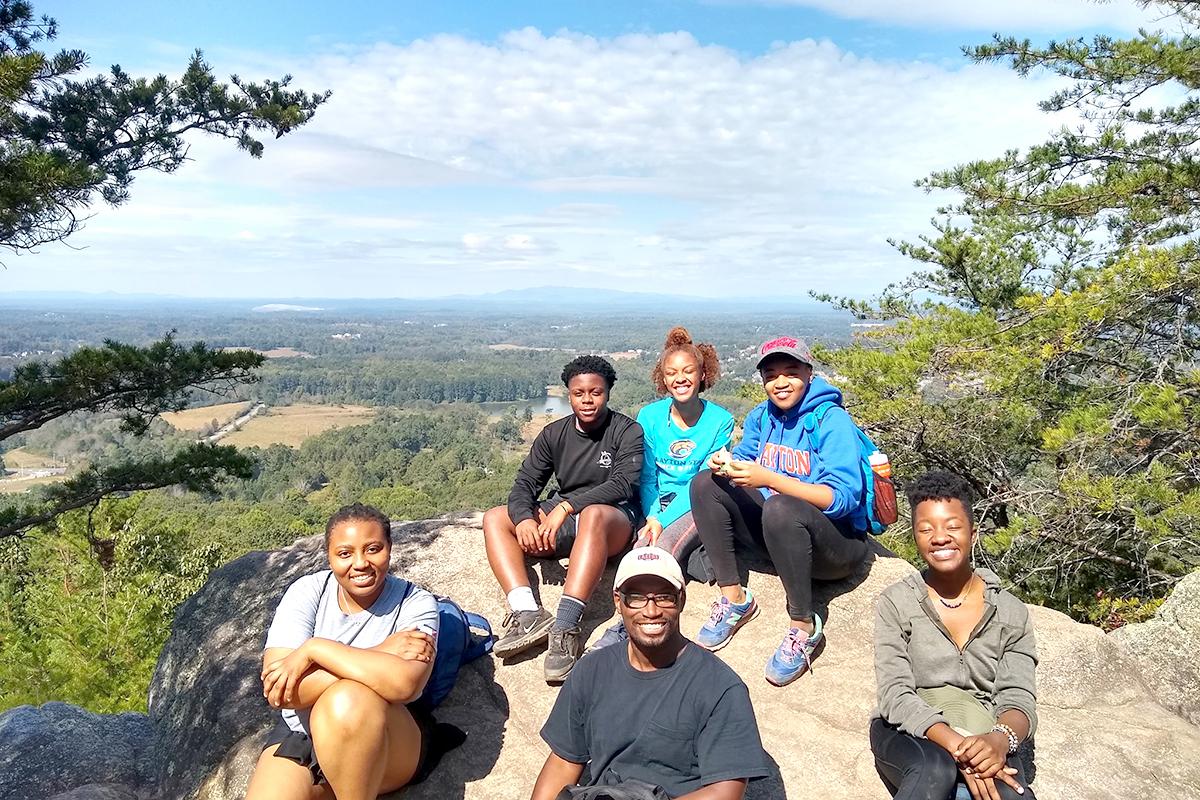 Students mountain hiking