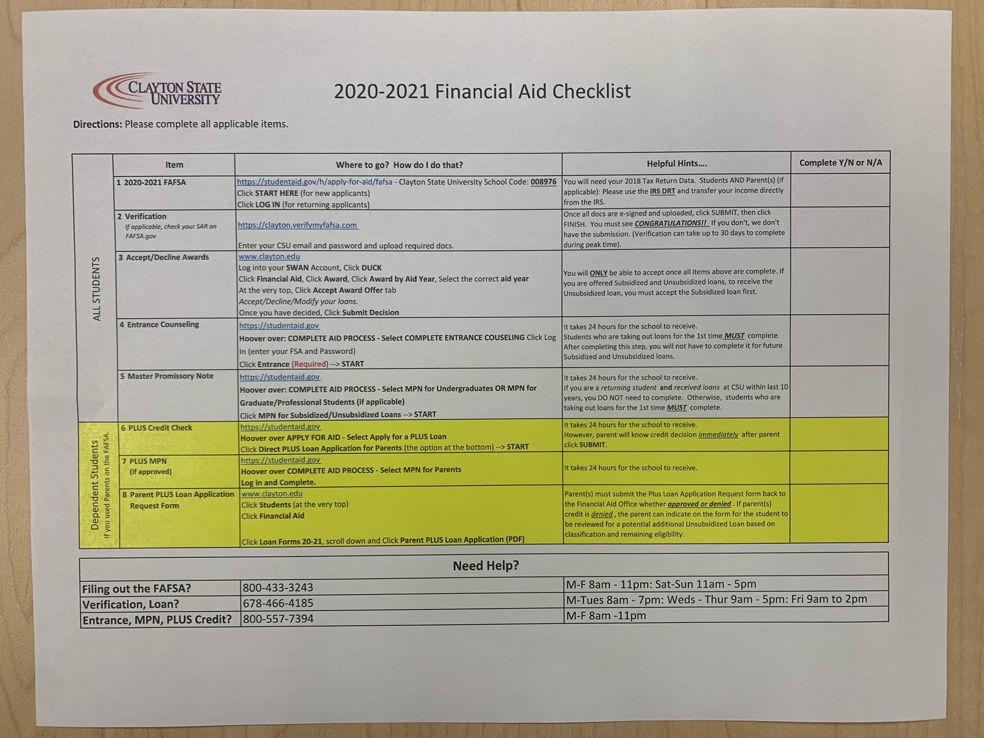 Financial Aid Department Donation The 2020-2021 Financial Aid Checklist