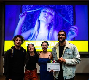 Photo of film production majors after winning national award for their short film