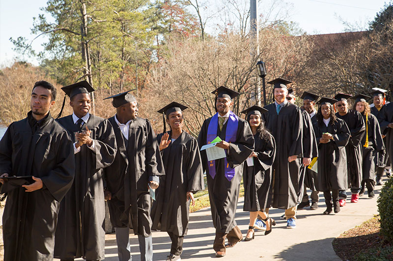 Students lined up to graduate