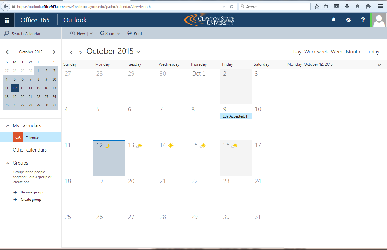 Calendar in Outlook Web App Clayton State University