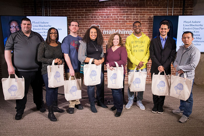 Student at MailChimp at podium