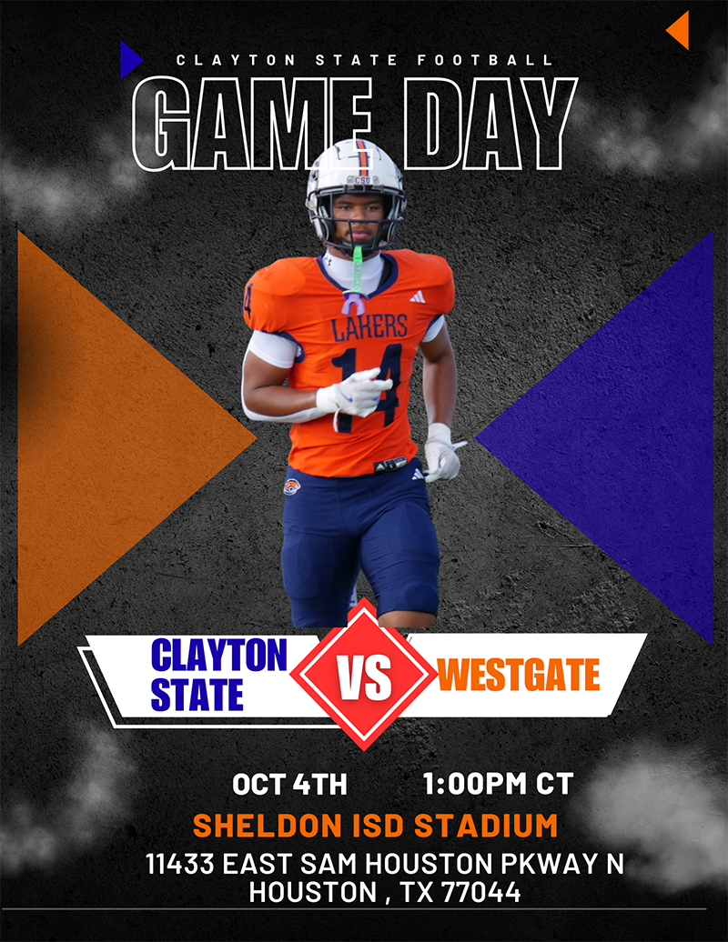 Flyer for Club Football's Game Day on October 4th. Includes an image of Number 14 running."
