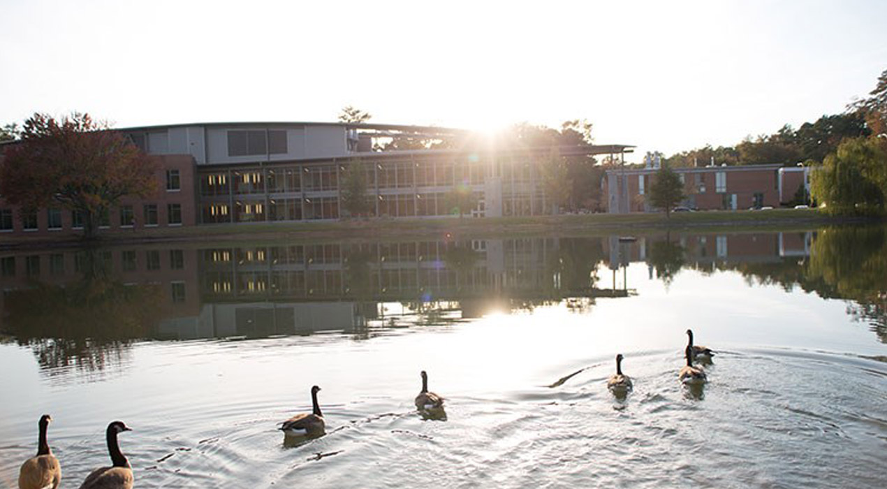 The sun sets over Clayton State University's campus in Morrow, Georgia.