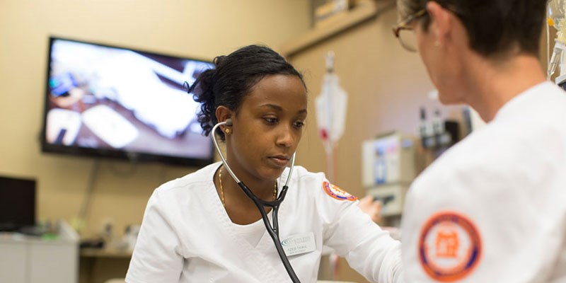 Students checking blood pressure