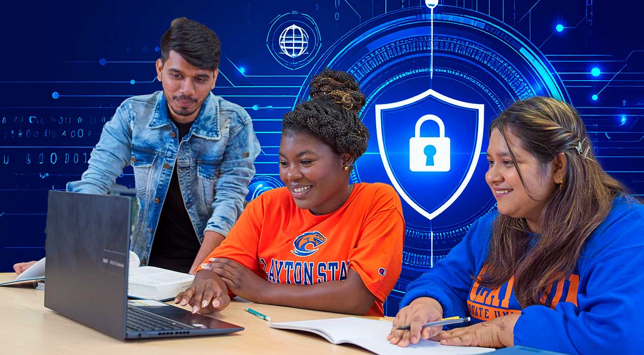 students around a computer