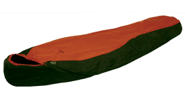 Image of an orange and brown rolled out sleeping bag