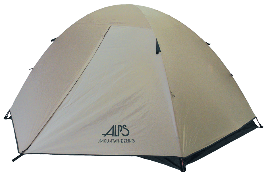 Image of a tan tent with black under layer